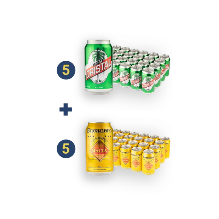 Combo 2: 5 Boxes of Cristal Beer + 5 Boxes of Bucanero Malt