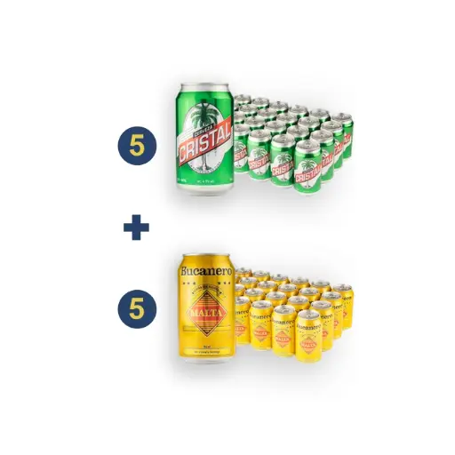 Combo 2: 5 Boxes of Cristal Beer + 5 Boxes of Bucanero Malt
